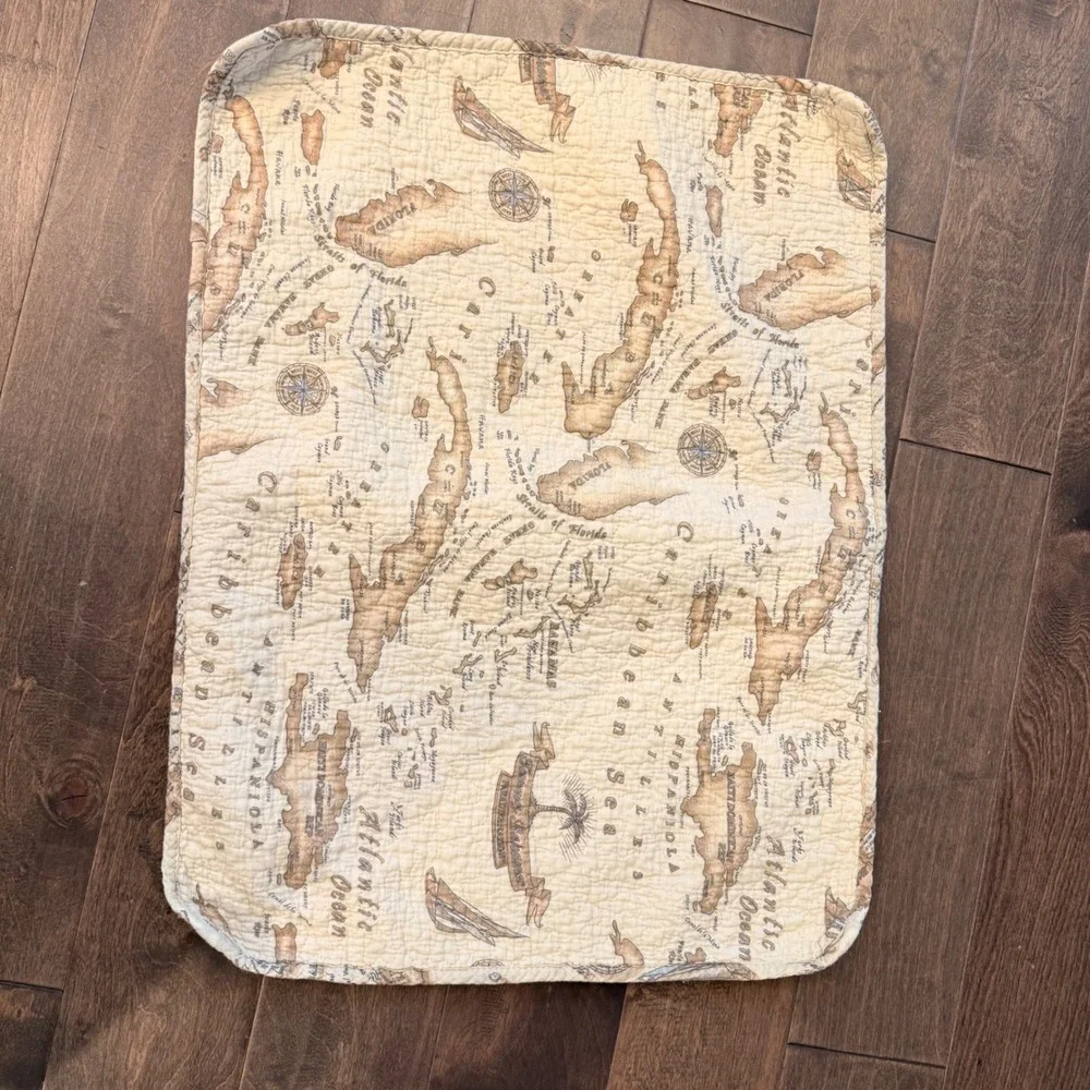 Tommy Bahama Home Caribbean Map Quilt Shams Set Tan Coastal Nautical 3pc Full